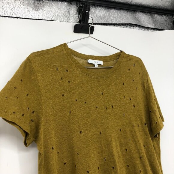 IRO Clay Distressed Tee shirt in Olive  Night 100% Linen mustard yellow SP - Picture 6 of 16